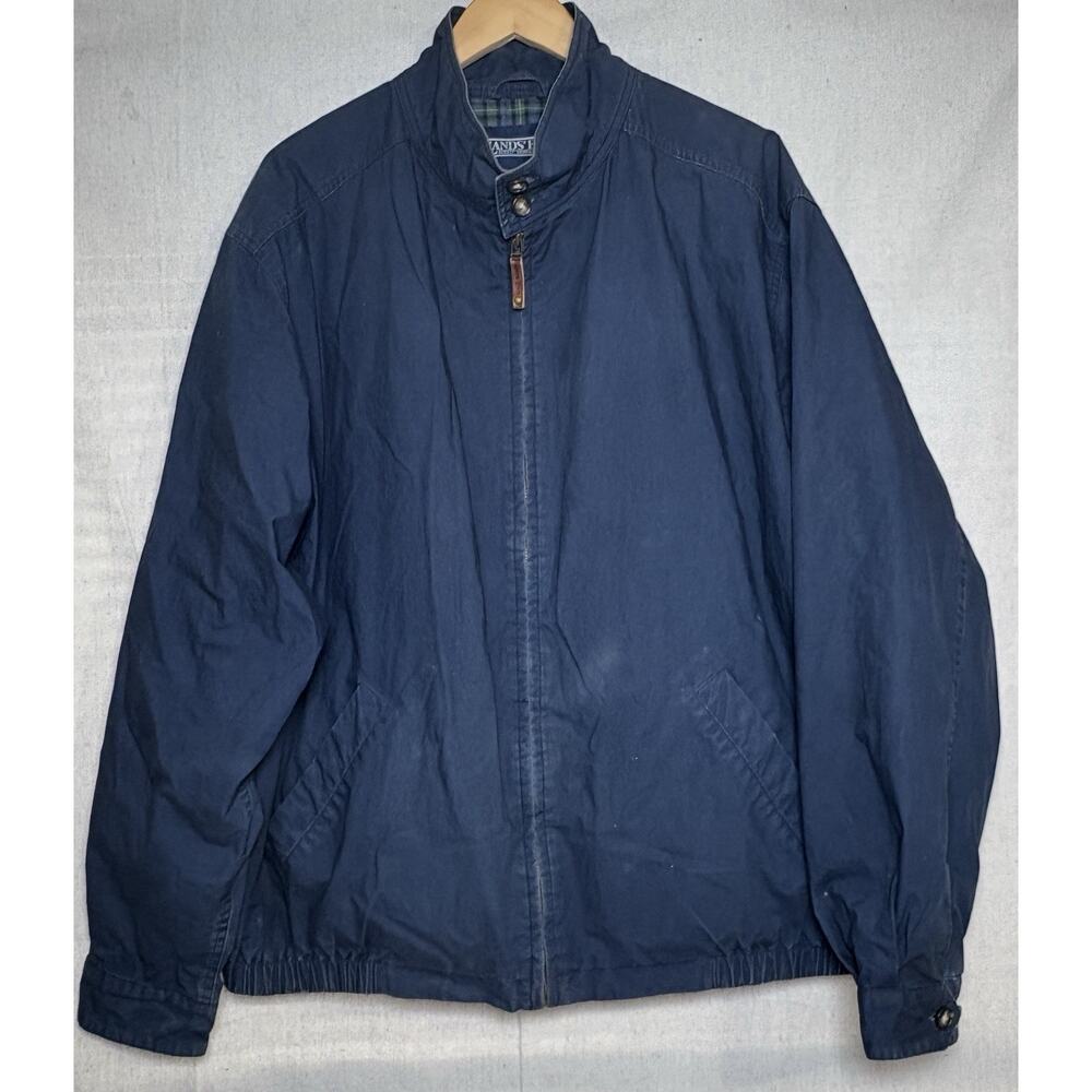 Vintage Lands End‎ Plaid Lined Harrington Style Bomber Jacket Mens XL Navy Blue